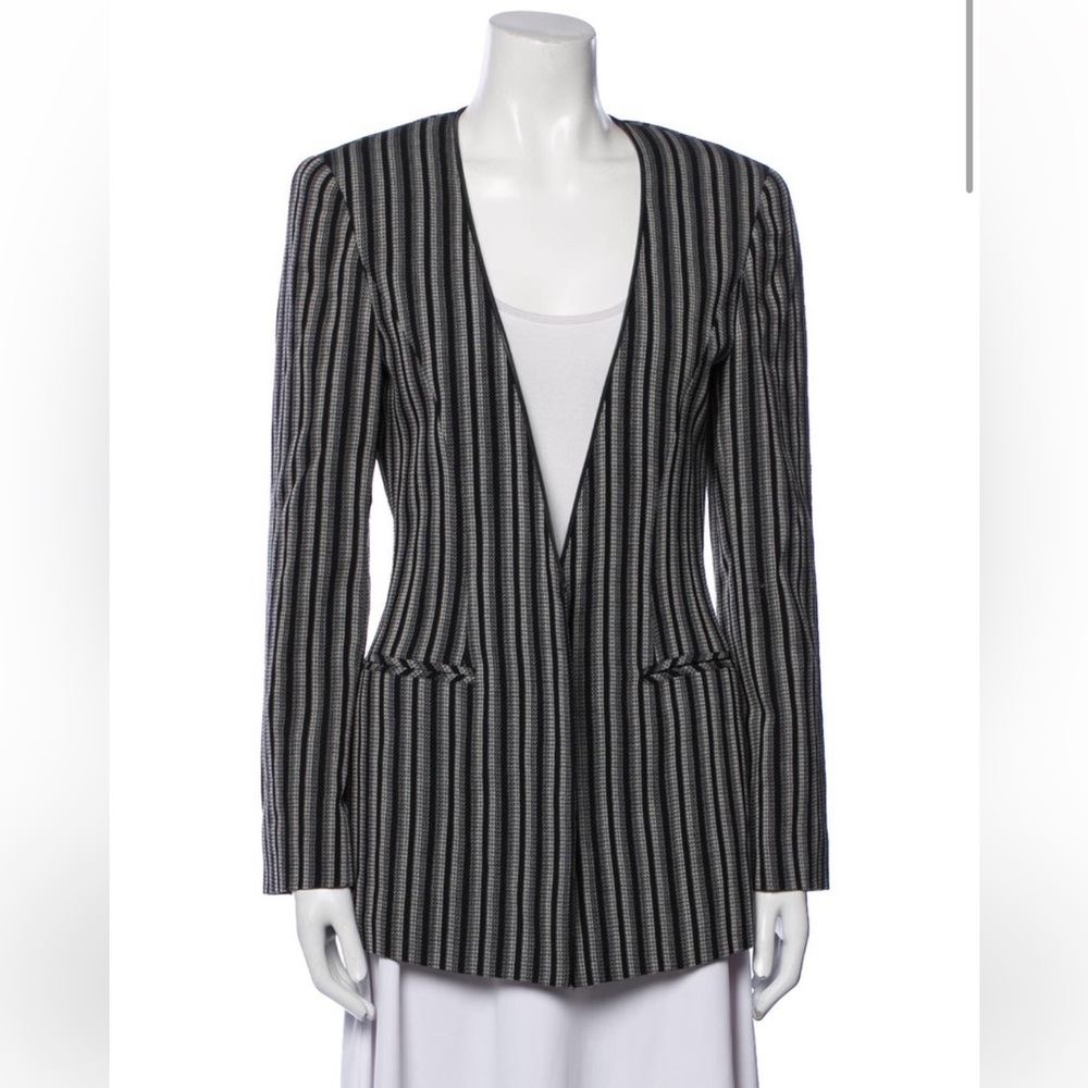 Vintage 90s State Of Claude Montana Black and White Striped Wool Blazer